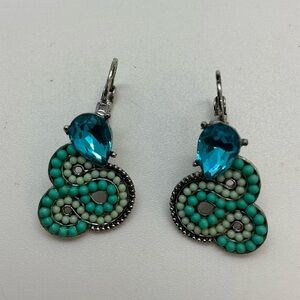 Beaded Dangle Pierced Earrings Blue Rhinestone / Beads Spain